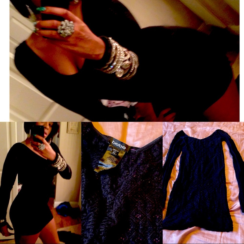 Sexy Black & Purple Bebe long sleeve dress